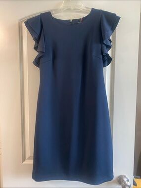 Tommy Hilfiger Navy Blue Ruffle Sleeve Shift Dress